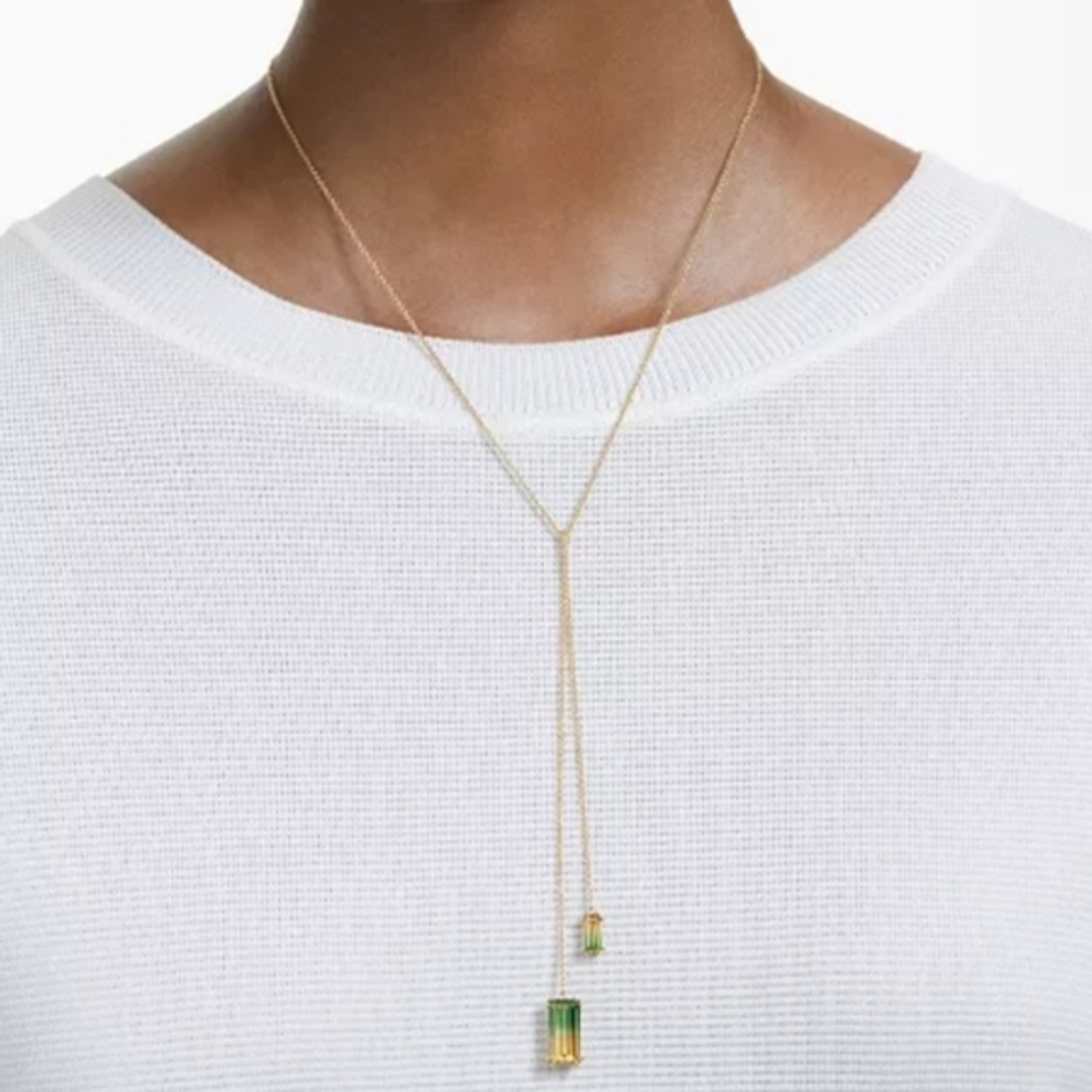Gold-Tone Double Crystal 19-3/4" Knotted Lariat Necklace